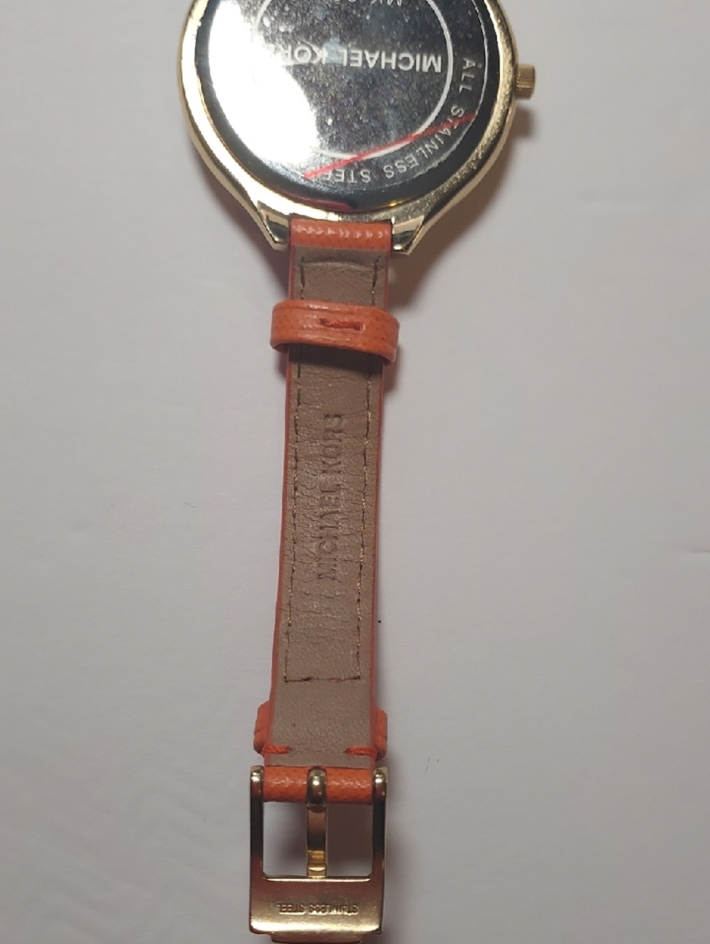 Michael Kors Watch Large Face Gold And Orange Leather Band - Picture 16 of 16